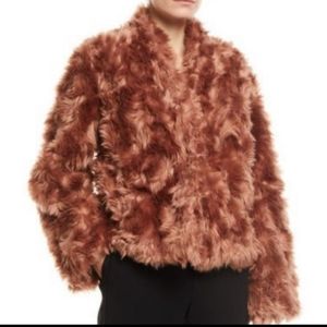 Vince Plush Faux Fur Jacket Pink Umber SZ M NWOT
